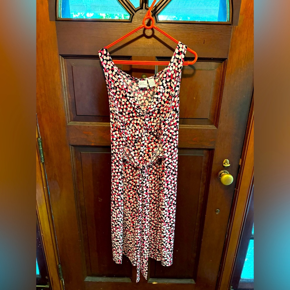 Giorgio Fiorlini XL Sleeveless Dress Women Stretch Pink Red Black Polka Dot Tie